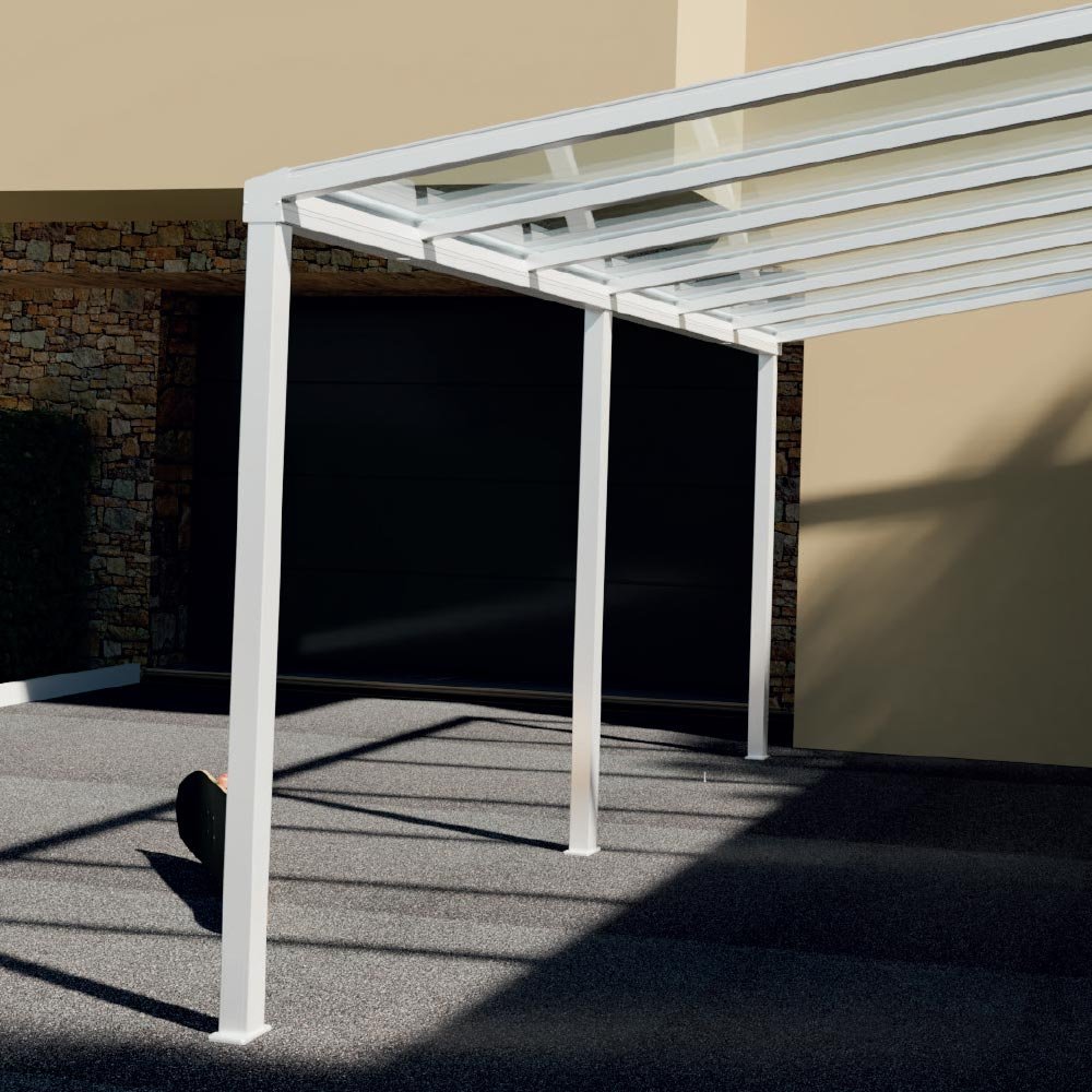Abris de voiture en aluminium adossé avec toiture en polycarbonate – Image 5