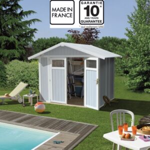 Abri de jardin en PVC 4,9m² UTILITY blanc et gris bleu Grosfillex