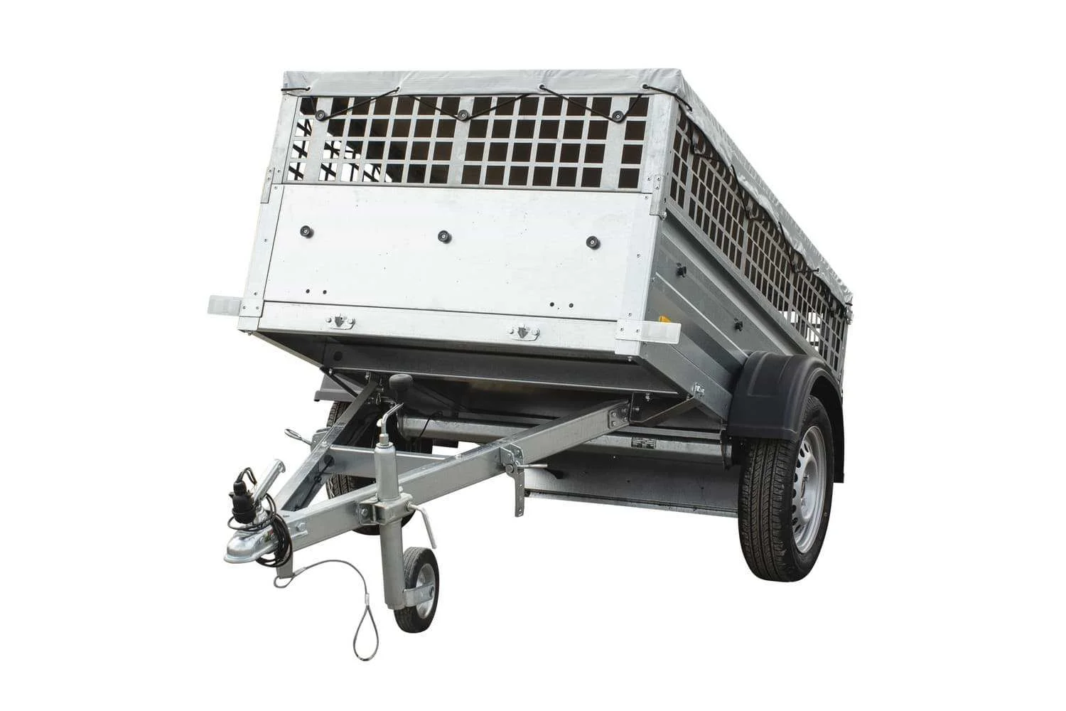 Remorque Légère 200X106 Du Modèle Garden Trailer 200 Avec Roue Jockey, Ridelles Grillagées Et Bâche Plate Ptac 750 Kg