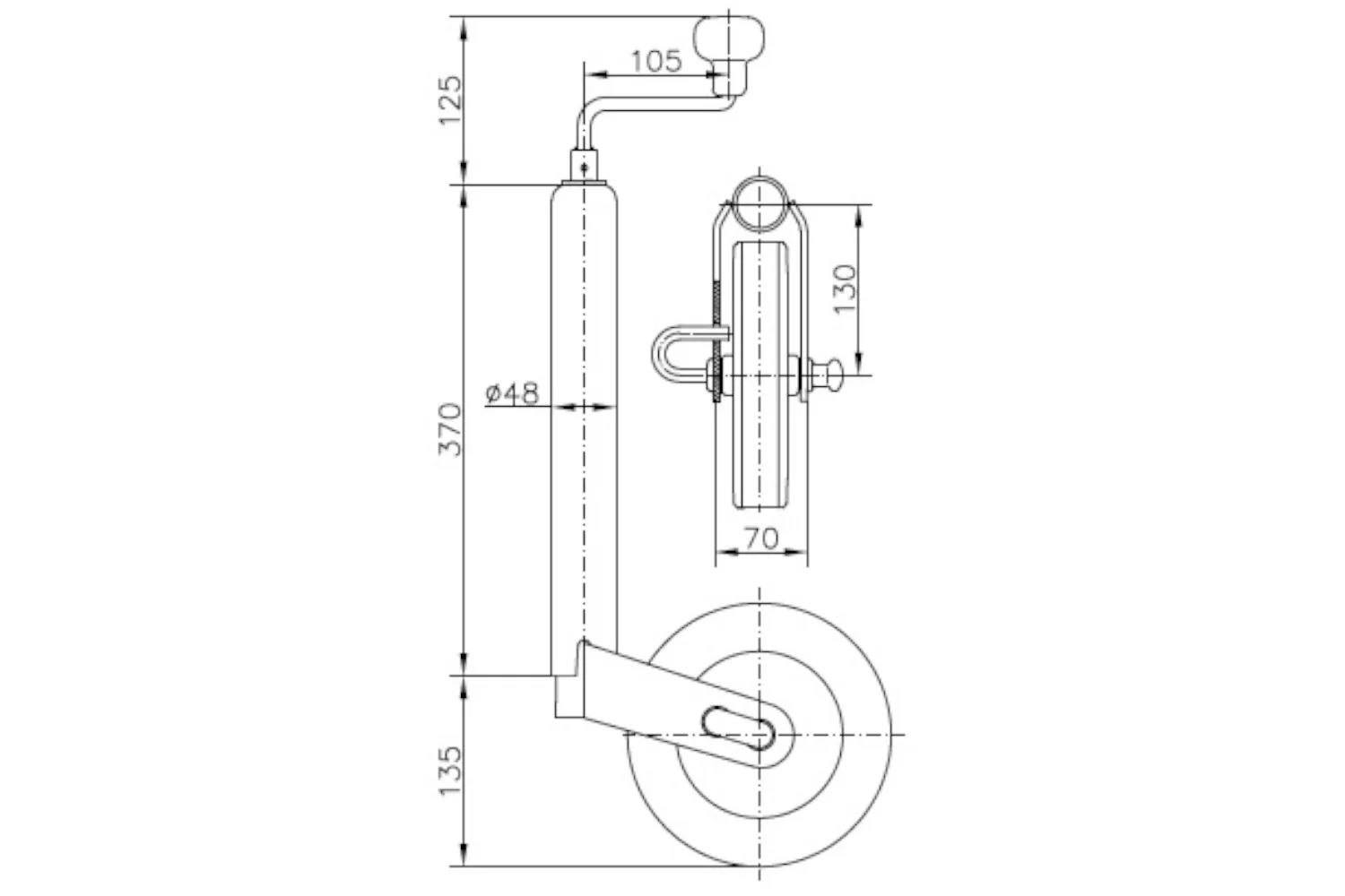 Roue Jockey Avec Collier Pour Remorque Lb 48 Unitrailer – Image 4