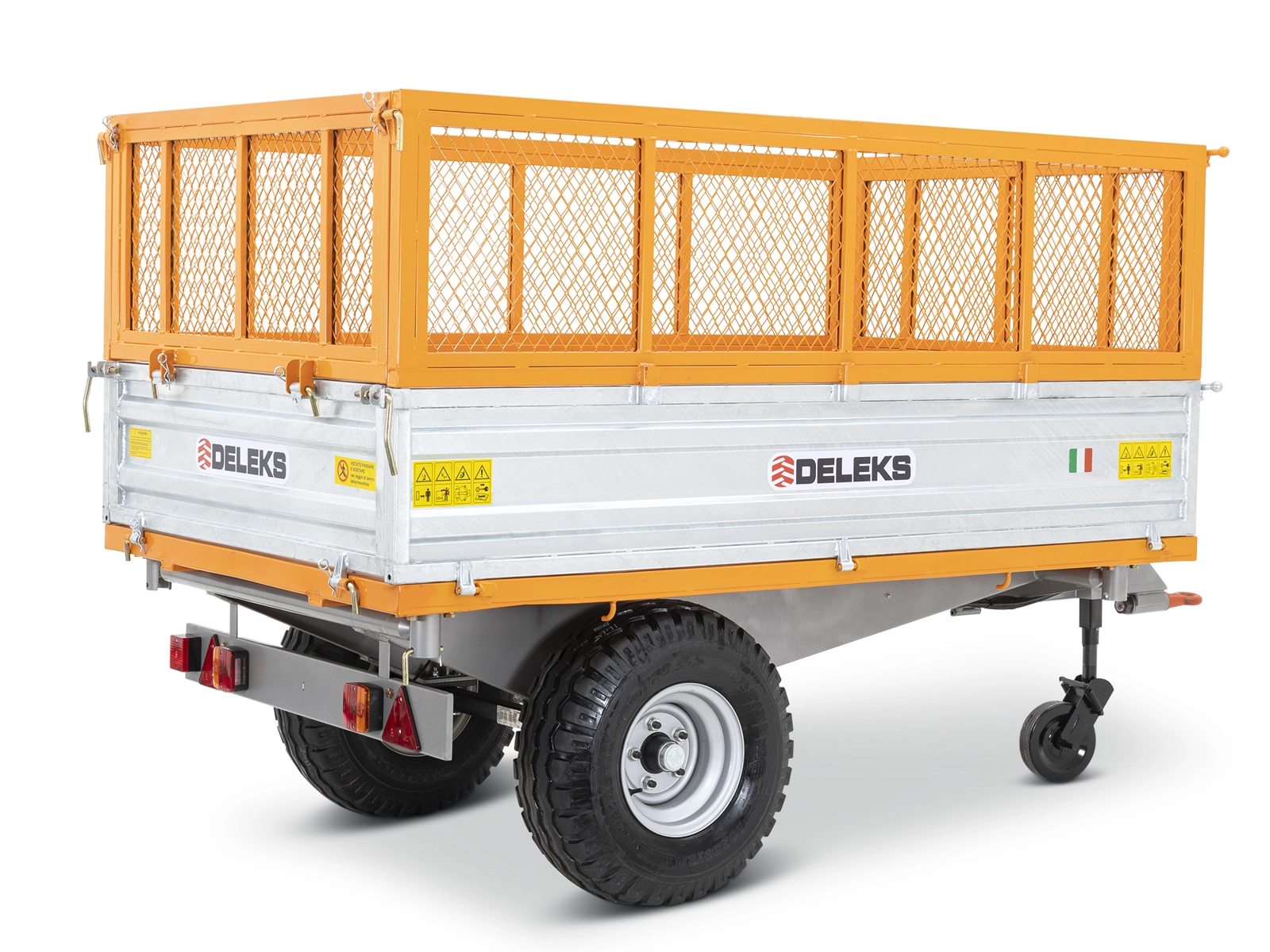 Remorque Tri-Benne agricole pour tracteur 2 Tonnes, avec Côtés en mesh amovibles